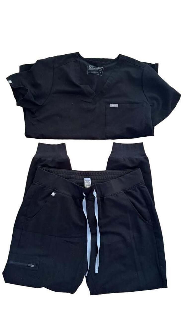 FIGS Black Scrub Set Top and Jogger Pants Size M